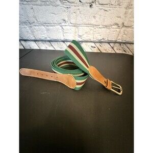 Brass/ Elastic Fabric Red White Green Cloth Belt  56"
